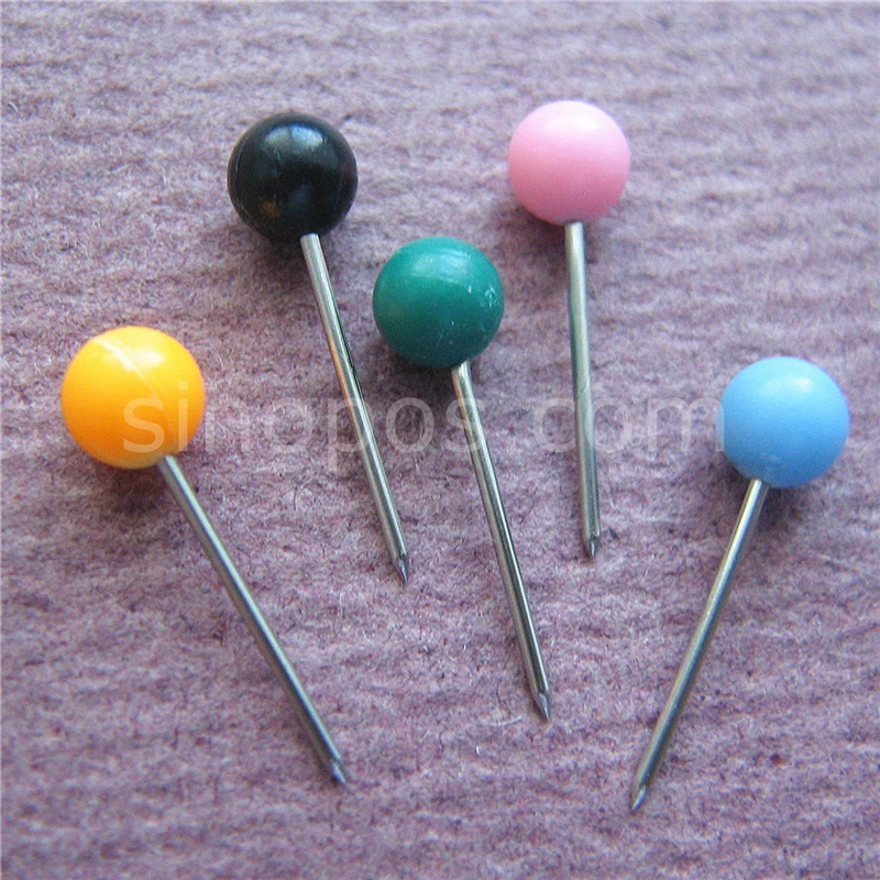 Ball Point Map Pins, Straight Secured Steel Push Pins Ball Headed