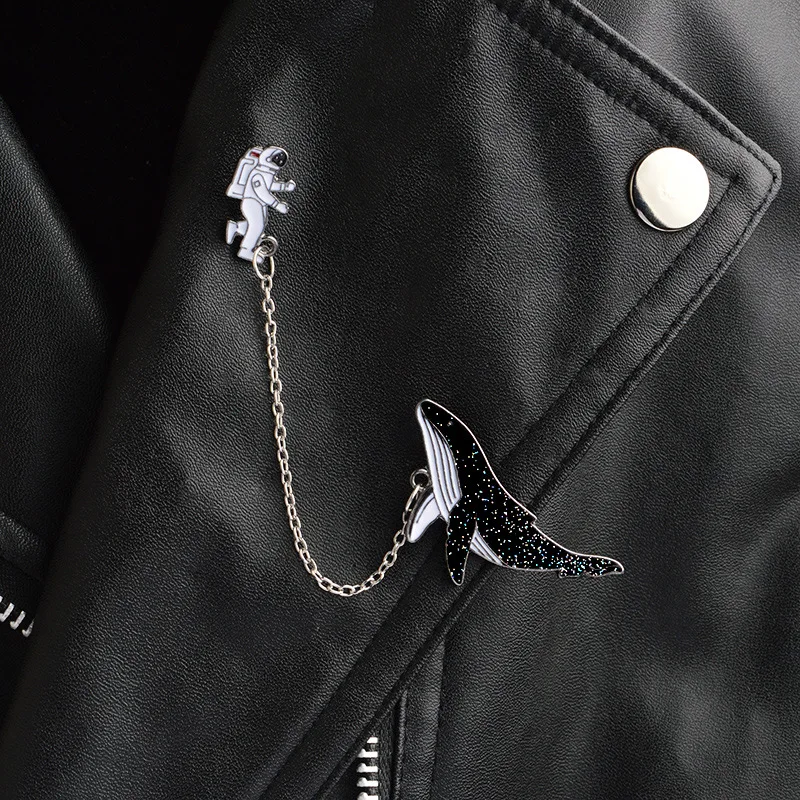 Милые Мультяшные животные киты космическая брошь космонавта милый кролик черная эмалированная булавка Кнопка Цепь джинсовое пальто значок ювелирные изделия подарок