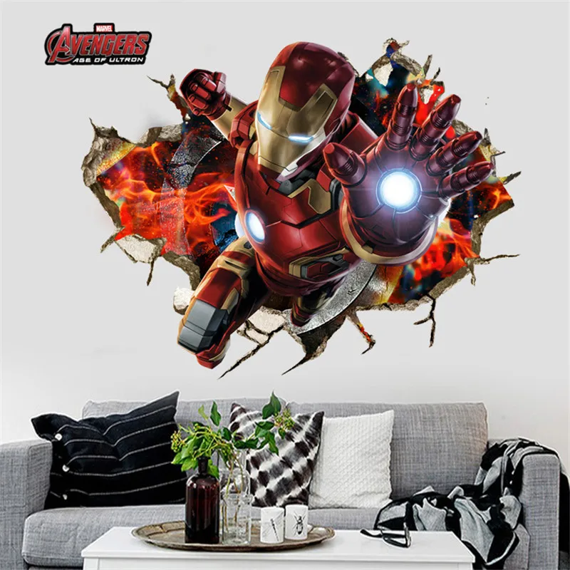 

70*50CM The Iron Man New Avengers 4 Endgame DIY 3D Sticker Children's room Decoration Moved PVC Stickers Cartoon Waterproof