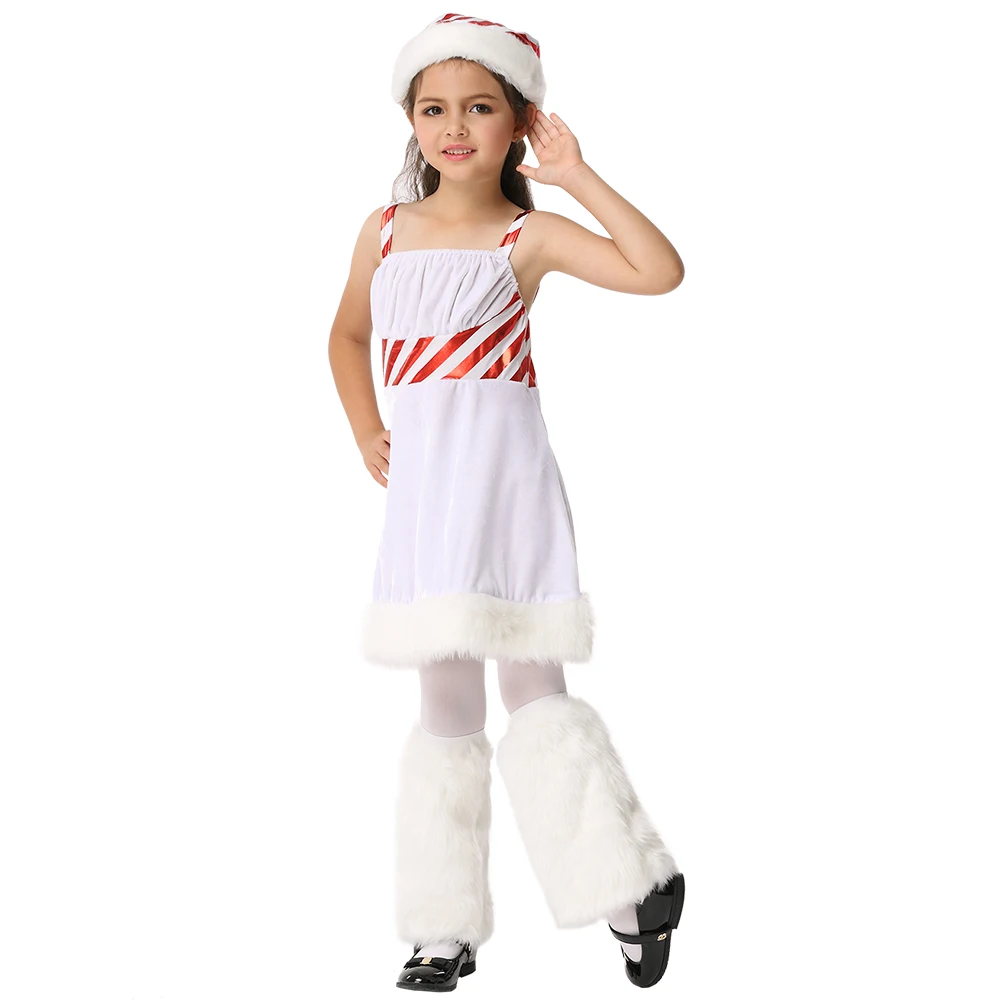 

Christmas Cosplay Costumes White Princess Dress Children For Girl Kids Party Fancy Dresses With Christmas Hat Foot Set EK188