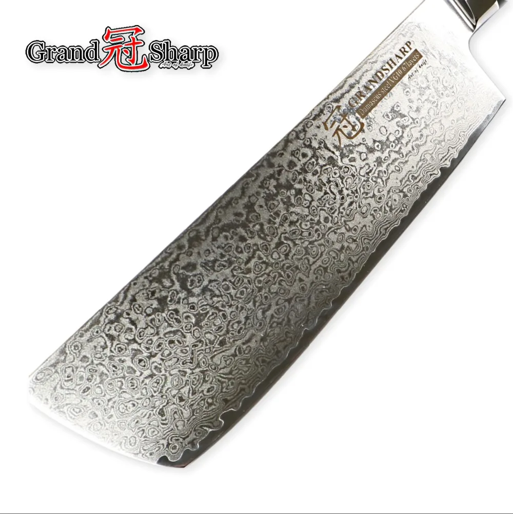  Damascus Cleaver Knife Nakiri 7 Inch Japanese Stainless Steel vg10 Kitchen Chef Slicing Fruit Veget - 32847654177