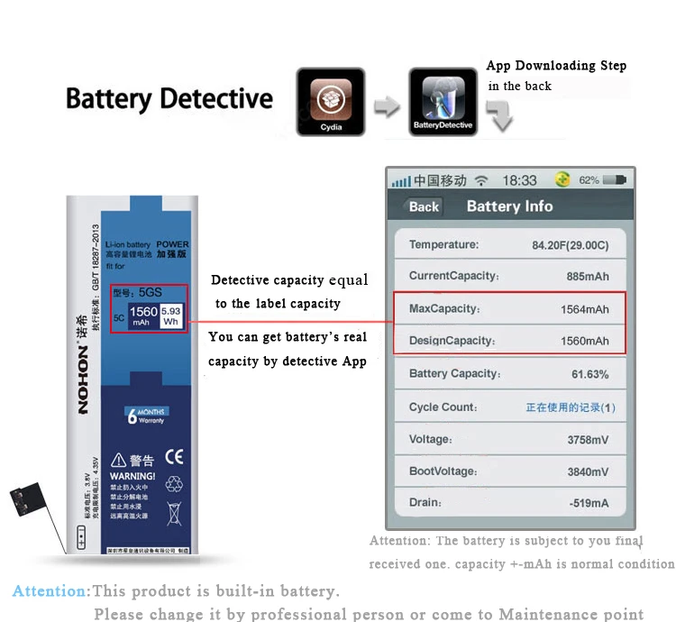 NOHON батарея для Apple iPhone 5S 5C Высокое качество батареи мобильного телефона с розничной посылка инструменты