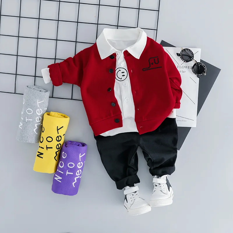 2019 baby clothing set infant baby fashion clothes suit plaid shirts+jean pants+ Condole 3pcs hot clothes for newborn boys