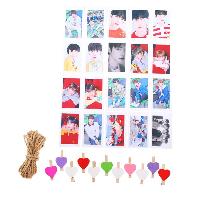 

20Pcs/Lot TXT Tomorrow X Together Photo Lomo Cards Huening Kai Collective Photocards With 10 Pcs Wooden Clips