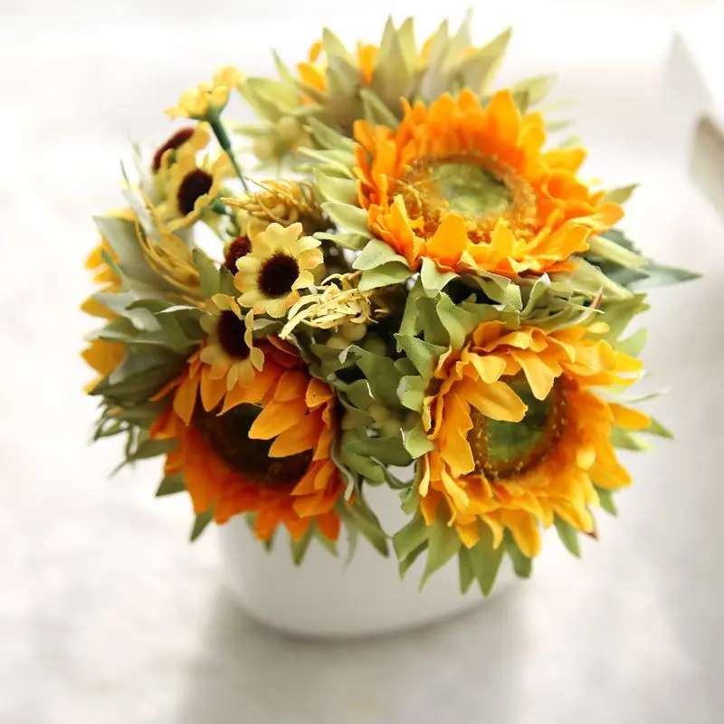 Autumn Decoration 5 Heads Yellow Sunflower Silk Artificial Flowers Bouquet For Home Decoration Office Party Garden Decor Autumn Decoration 5 Heads Yellow Sunflower Silk Artificial Flowers Bouquet For Home Decoration Office Party Garden Decor