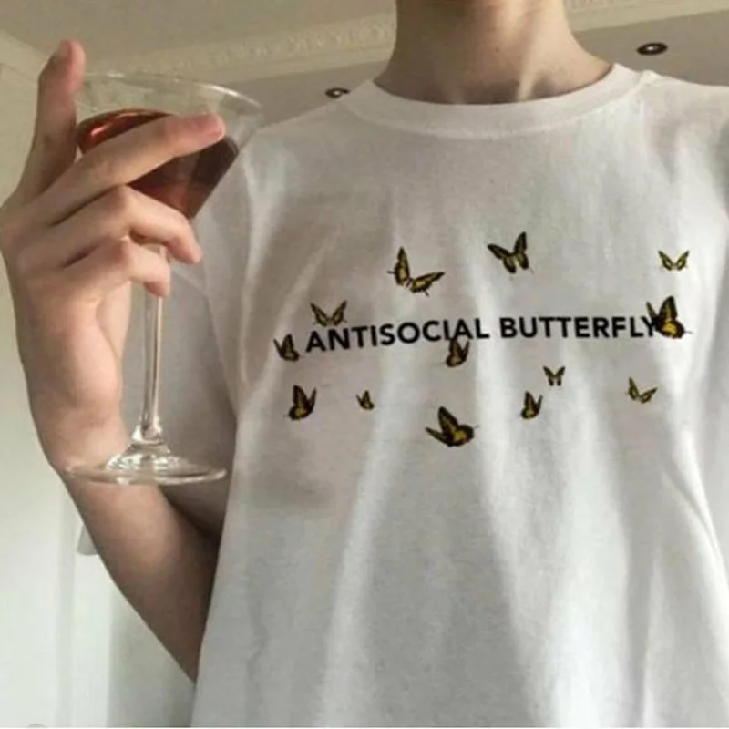 Antisocial с принтом бабочки для женщин Harajuku Забавные футболки графикой летние
