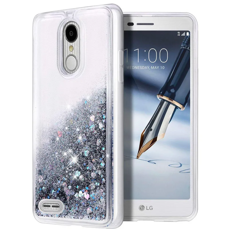 ТПУ+ PU Тонкий Водопад двойной ослепительный, сверкающий слой чехол для LG Aristo 3 Блестящий Стильный жидкий мягкий чехол Любовь Сердце зыбучий песок