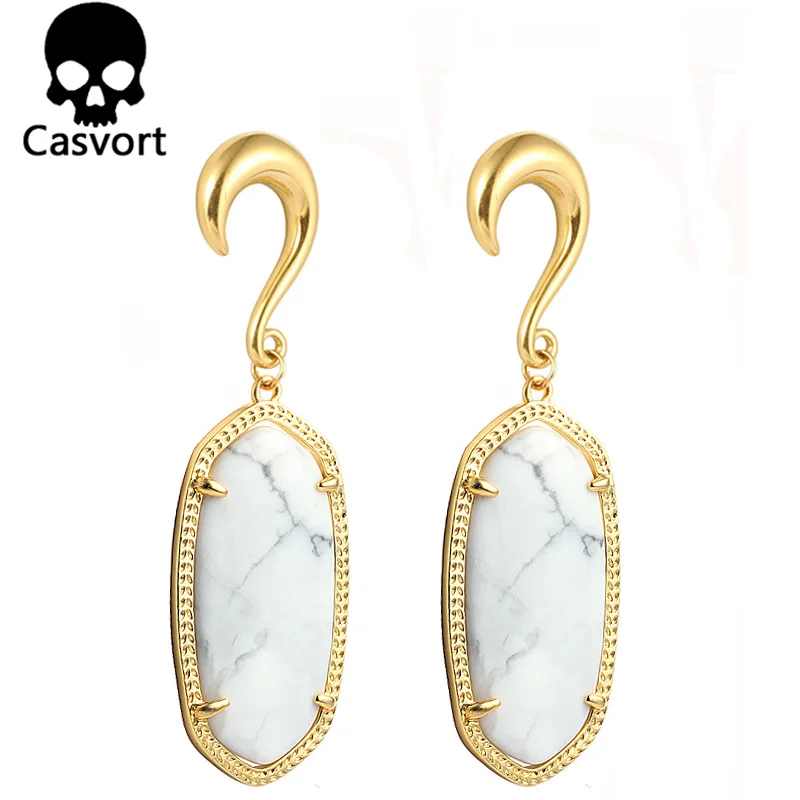 Casvort Модный Белый Howlite полудрагоценный камень эффектный золотой современный болтающийся крючок пробки пирсинг для тела ювелирные изделия