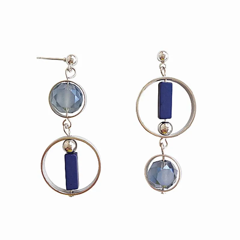 

Asymmetric circular blue glass stud earrings Contracted joker banquet accessoriesearrings Women jewelry earring