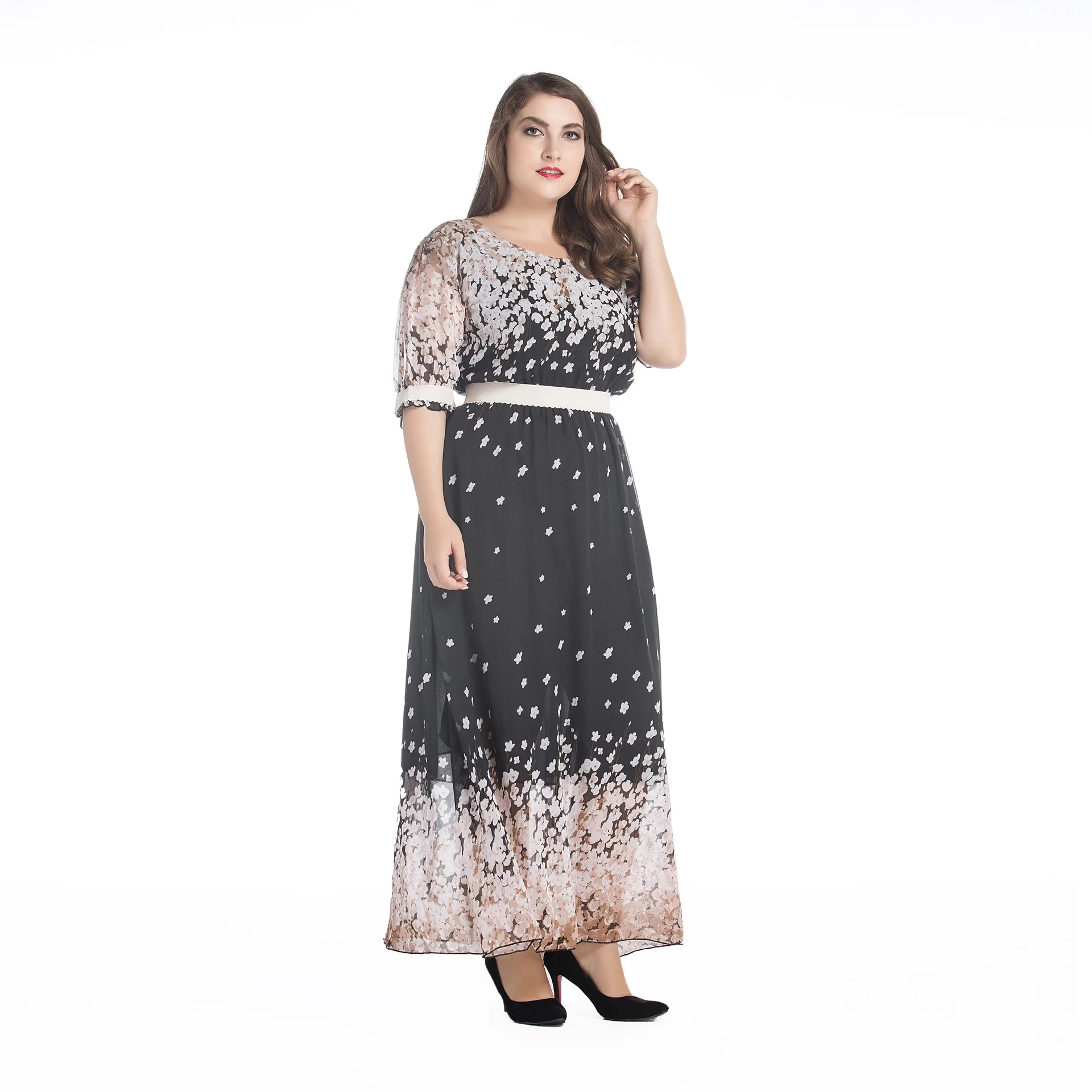 Zomerjurk dames 2019 женское летнее платье с круглым вырезом и коротким рукавом цветочным