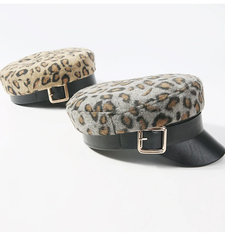 Осенне-зимняя Европейская мода, хипстерская леопардовая темно-синяя кепка, уличная индивидуальная Кепка с плоским верхом, Женская Корейская шапка