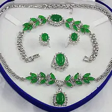 Для женщин подарок Слово Чокеры Оптом комплекты украшений для женщин аниме с зелёными камнями серебристого цвета хрустальные сережки браслет ожерелье кольцо