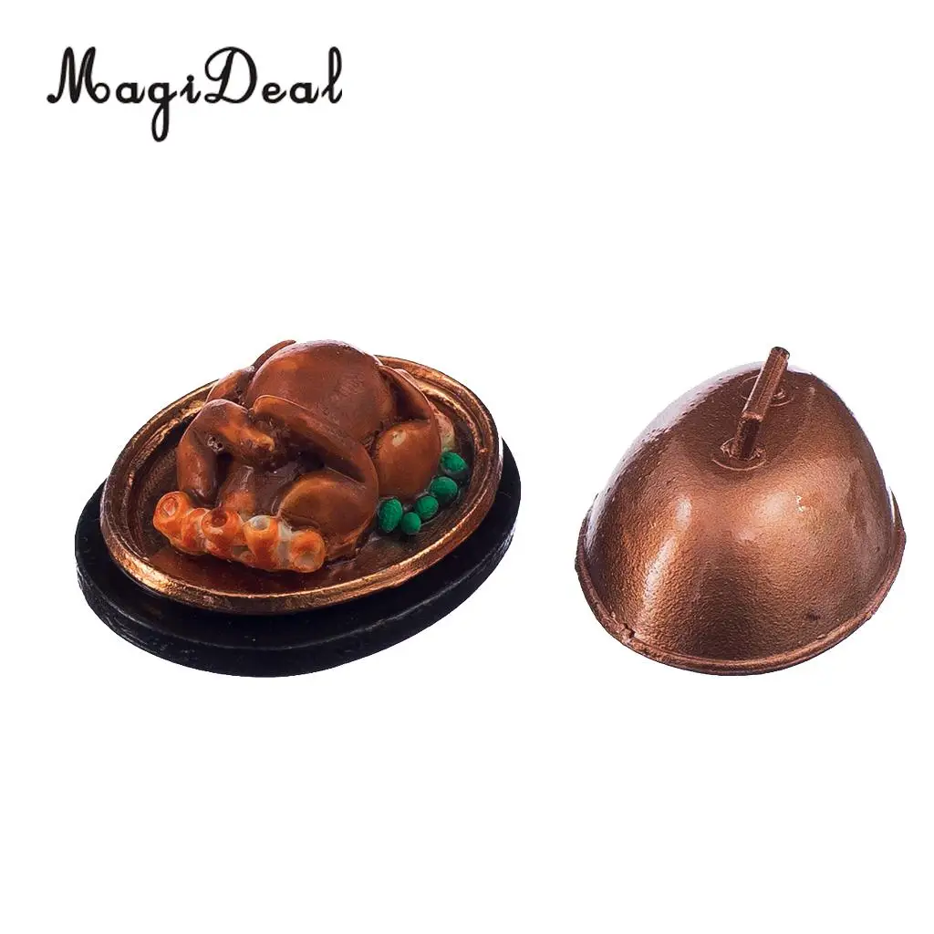 MagiDeal High Simulation 1Pc 1/12 Scale Dollhouse Miniature Food Christmas Turkey W/Lid for Child Kitchen Pretend Play Game Gift