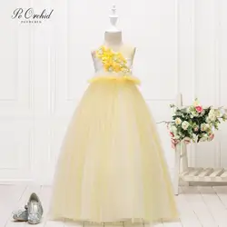 PEORCHID/желтое платье с цветочным узором для девочек, Primera Comunion, коллекция 2019 года, синие/розовые вечерние платья с объемным цветочным