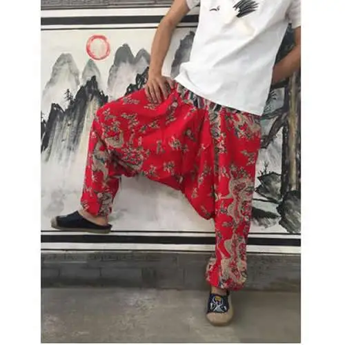 harem trousers Men Women Baggy Harem Pants Hip hop Joggers Causal Loose Trousers Aladdin Crotch Wide Leg Cotton Linen Pants Pantalones Hombre hippy pants Harem Pants