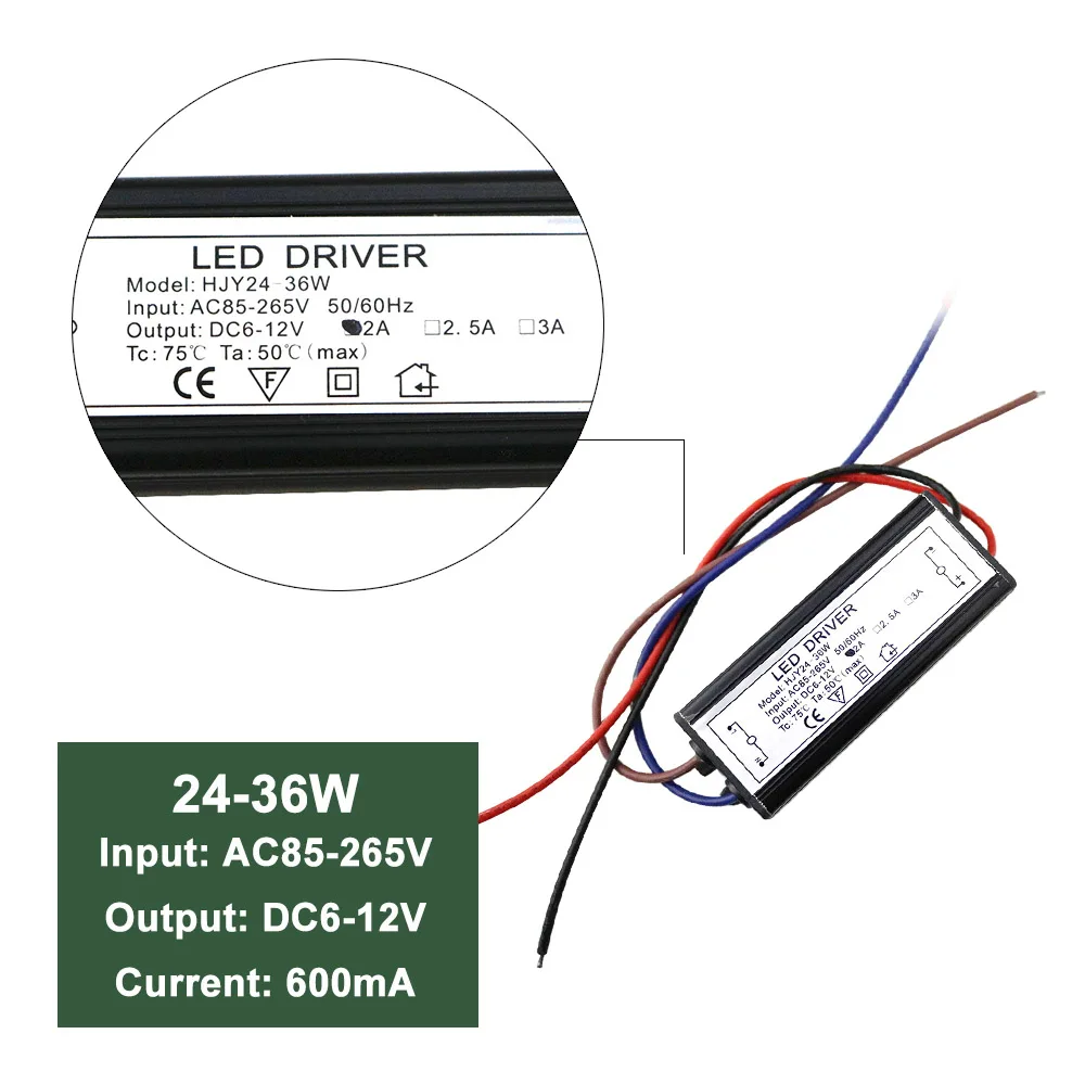 Светодиодный трансформатор 12 В переменного тока в постоянный 10 Вт 20-36 Вт 24-36 Вт адаптер питания для прожектора AC85-265V 110 В 220 В вход JQ - Цвет: 24W to 36W