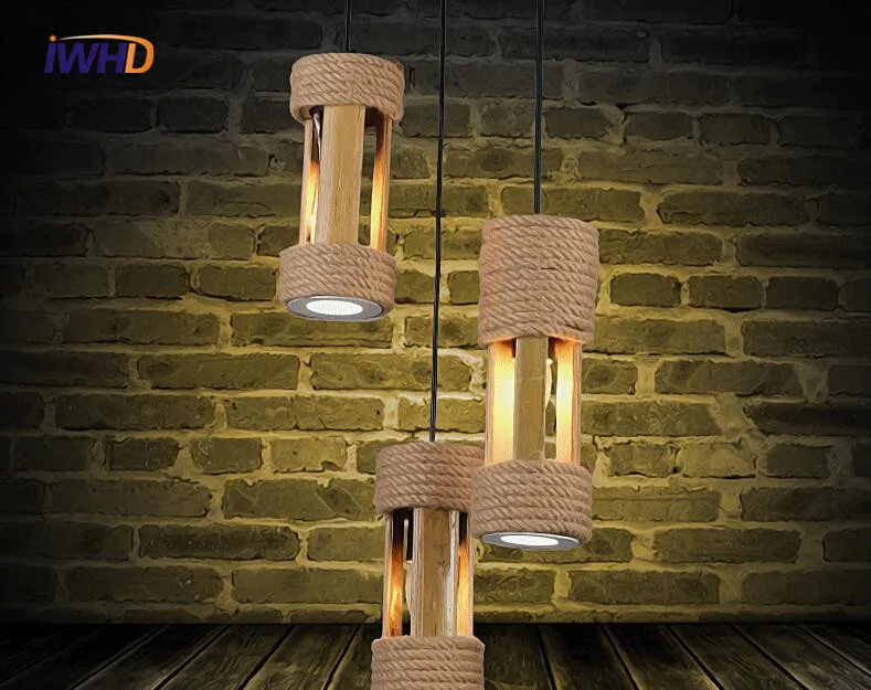 

Single Head Banboo Pendant Lights For Living Room Simple Edison Bulb Pendant Light Fixture Vintage Helmp Rope Hanging Lamp