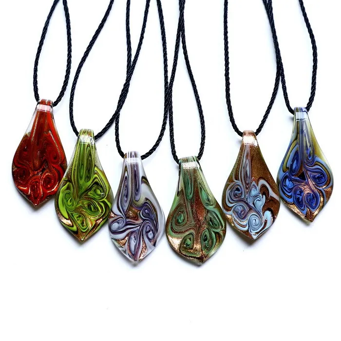 Trendy Leaf Petal Lampwork Murano Glass Pendant Necklace wholesale 2017