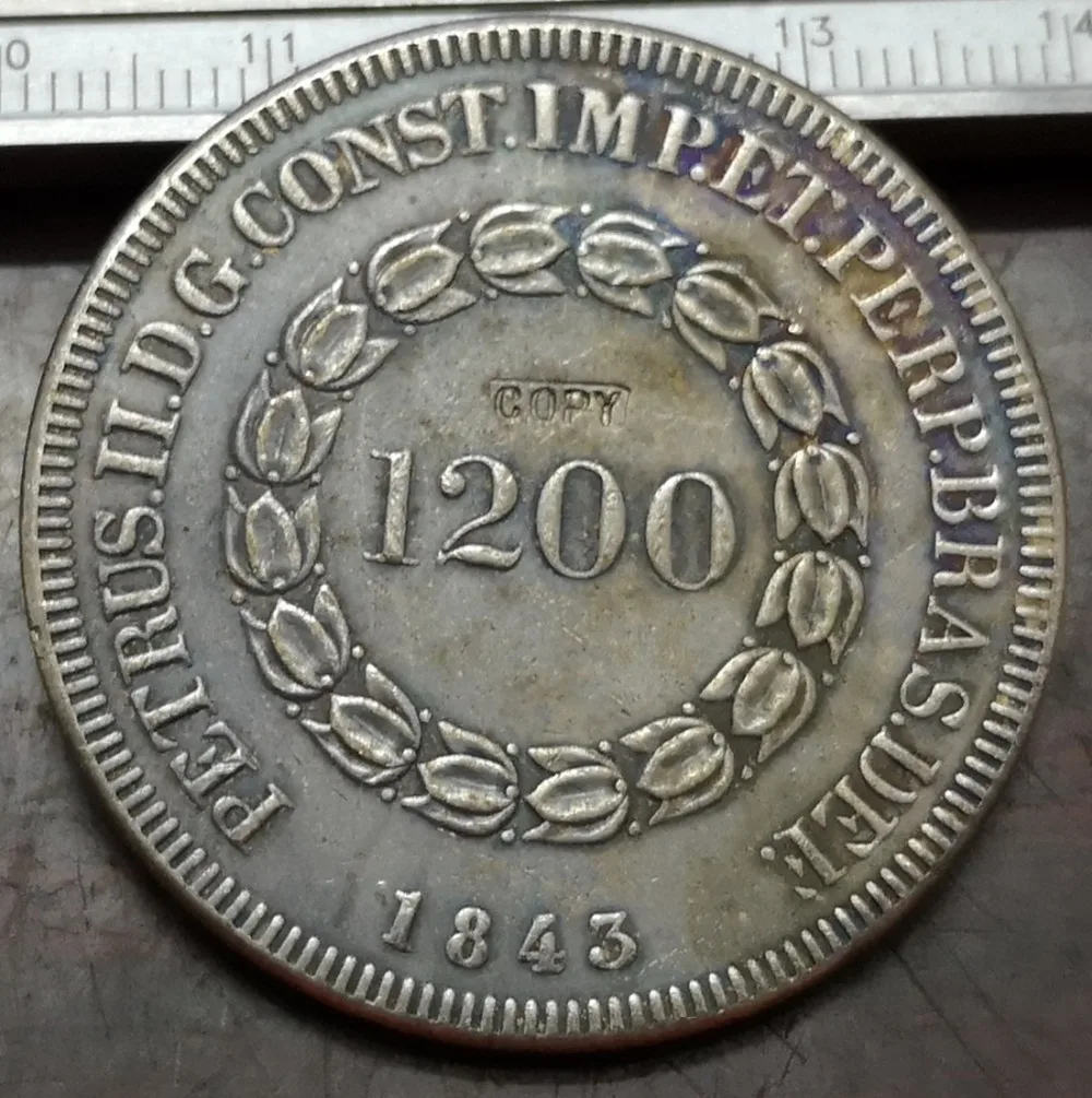 

1843 Brazil 1200 Reis - Pedro II Silver Plated Coin