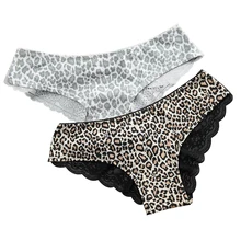 300PCS / LOT Sexy Leopard Print Cotton Lace Underwear Briefs Europe America Ladies Low-Rise Panties Lady Brief M L