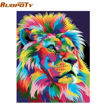 

RUOPOTY diy frame Lion DIY Painting By Numbers Animals Acrylic Paint On Canvas Home Wall Art Picture Unique Gift 40x50cm