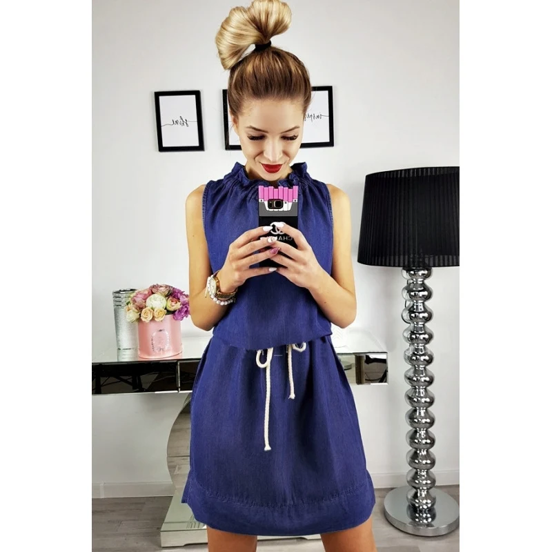Moda Mujer sin mangas DE mezclilla Jean vestidos Casual más tamaño batas con cinturón azul Jeans vestidos Ropa DE Mujer WS8892U Moda Mujer sin mangas DE mezclilla Jean vestidos Casual más tamaño batas con cinturón azul Jeans vestidos Ropa DE Mujer WS8892U