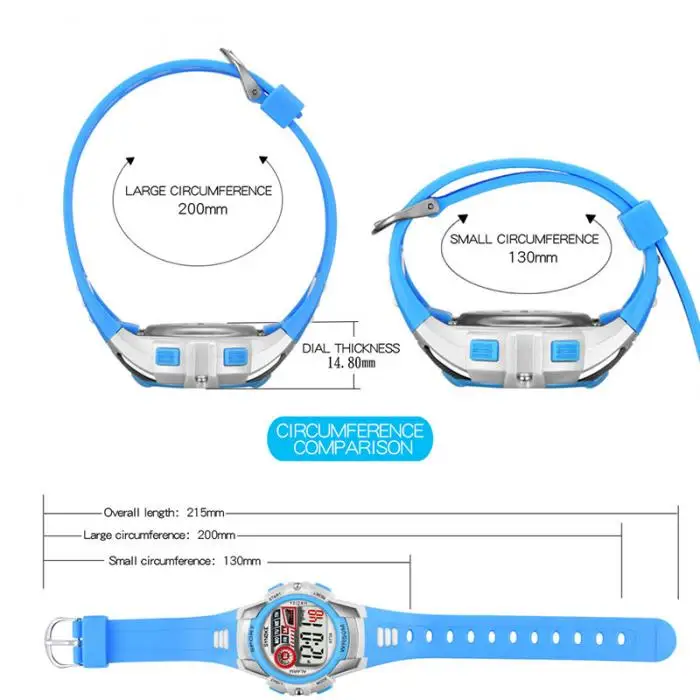 1 шт Для детей Студент цифровые электронные наручные часы Водонепроницаемый Круглый циферблат Регулируемый ремень часы для детской