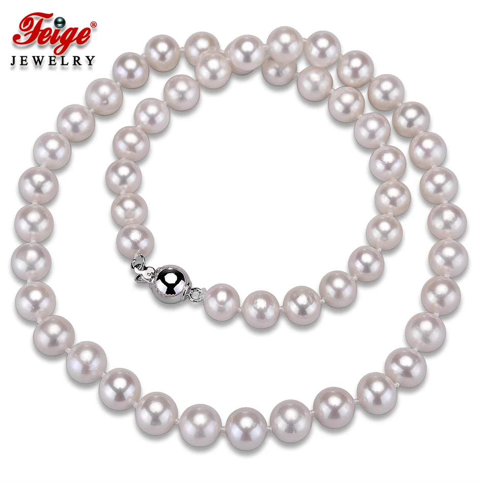 

High Quality White Round Shape Natural Pearl Necklaces for Women Wedding Jewelry 8-9MM Freshwater Pearls Chorker Necklace FEIGE