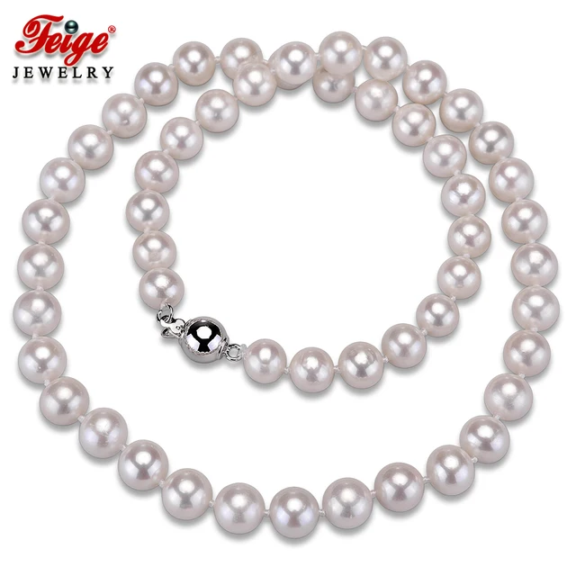  US $54.35 Quality White Round Shape Natural Pearl Necklaces Women Wedding Jewelry Freshwater 