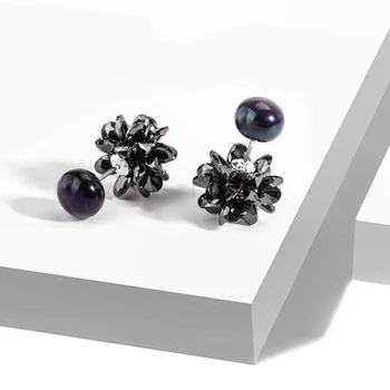 

Ruifan Fashion Black Pearls Silver 925 Stud Earrings for Women Snowflake Shape CZ Cubic Zirconia Party Jewelry YEA055