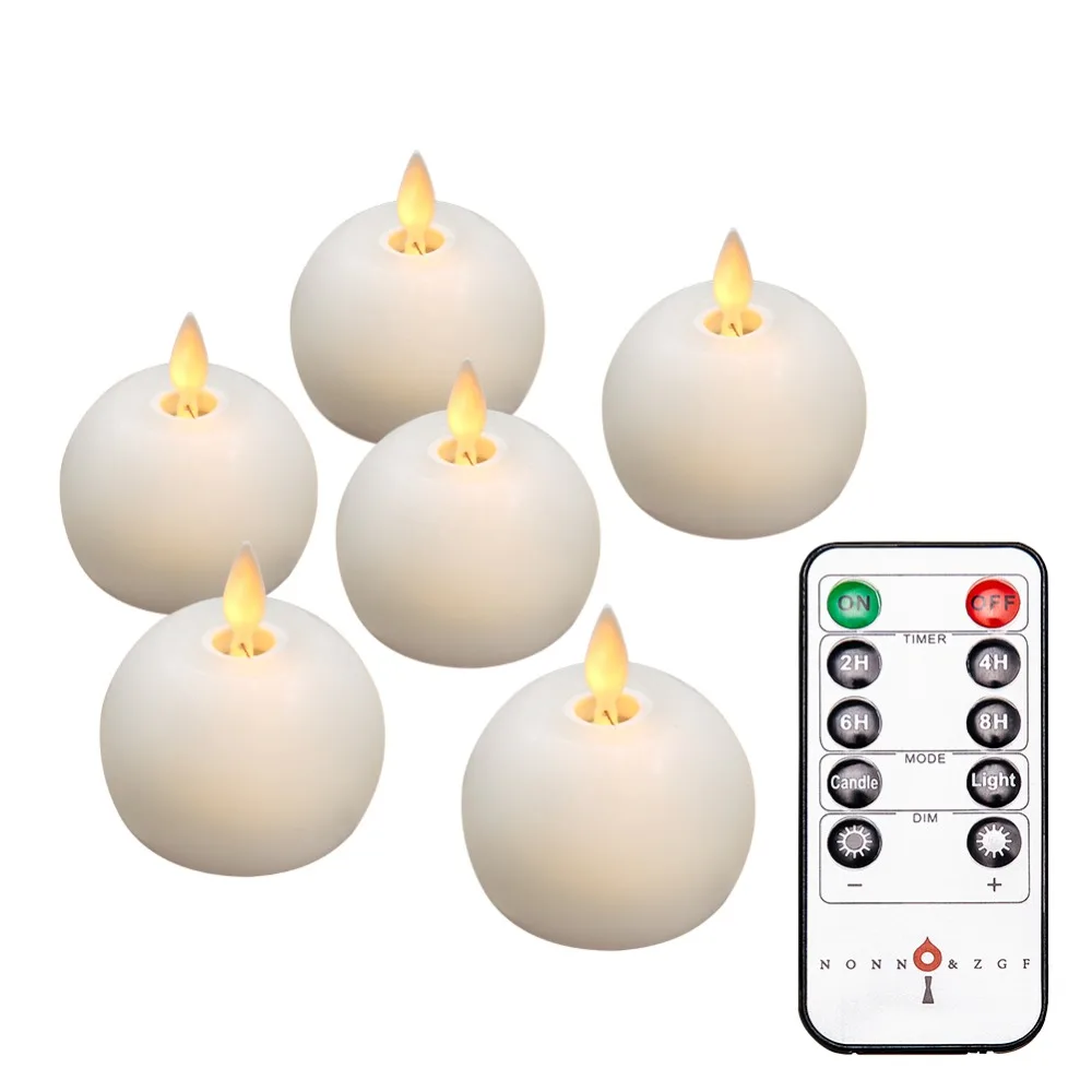 Remote Flameless LED Ball Candles Moving Wick Flicker Electric Powered