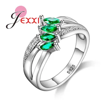 

Women Girl Best Gifts 925 Sterling Silver Ring for Women Green Stone Branch Leaf Rings Wedding Accessories Bijoux