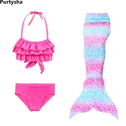Для девочек бикини летняя одежда купальный костюм русалки из 3 предметов комплекты для маленьких девочек детский купальный костюм Одежда