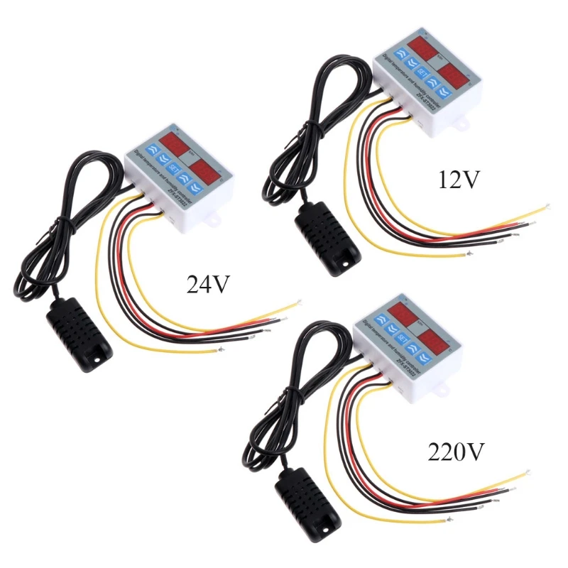 

220V 24V 12V 2 in 1 Digital Temperature Humidity Controller Thermostat w Sensor