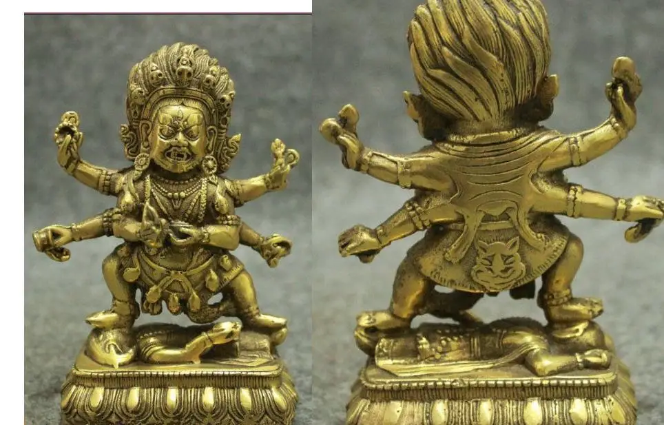 

wang671115849*++Folk Tibet Brass Buddhism Joss Vajra Protect 6 Arms Mahakala Buddha Seat Statue