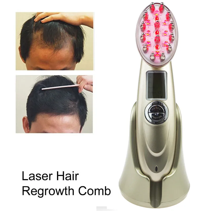 Usb Cobrando Luz Vermelha rf Fóton Ems Vibrando Pente Laser Cabelo Rebrota Tratamento Estimular Massagem Escova Pente Beleza