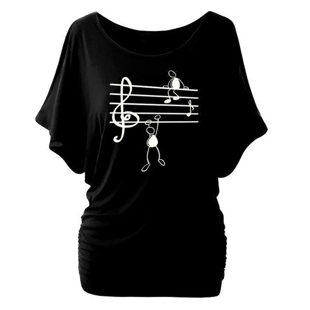 

Hot Women top and blouse Musical Note Printed O-Neck Short Sleeve shirt Casual Tops Plus Size Blouse grote maten dames kleding