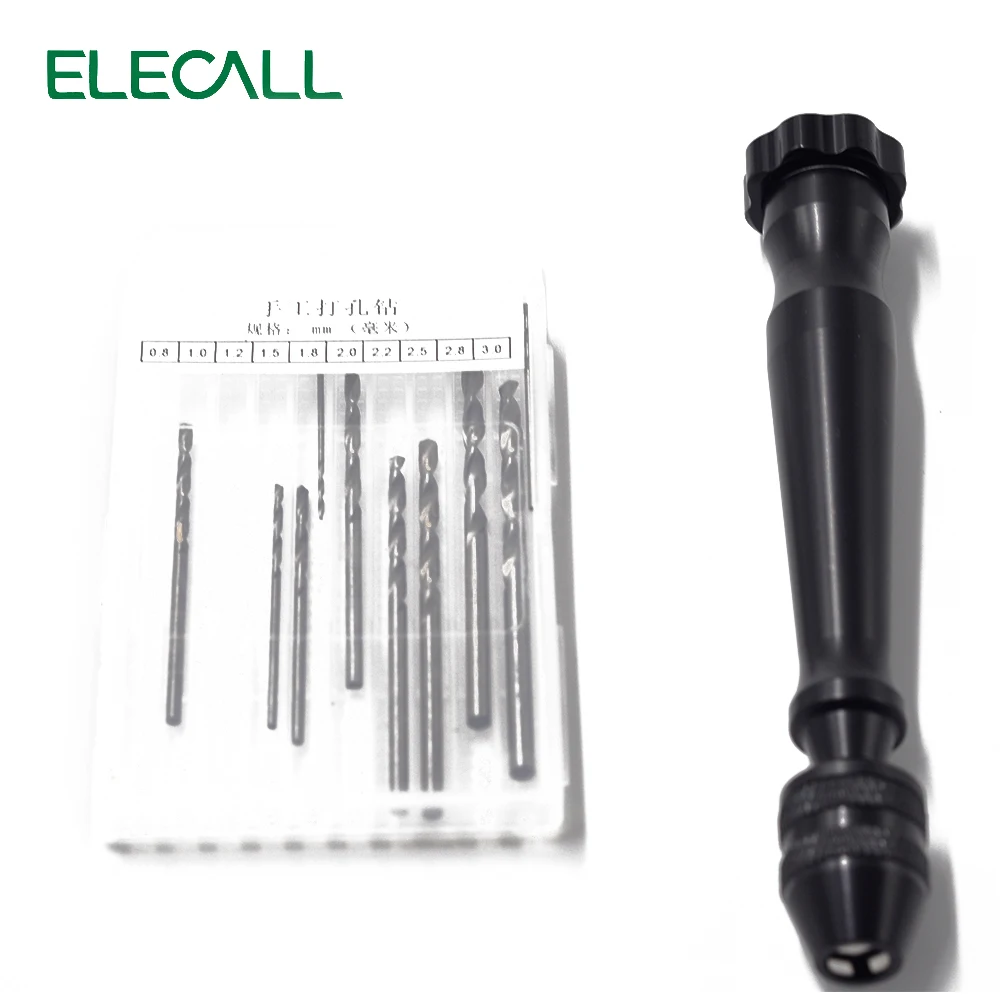 

0.8mm Black Color Hand Twist Drill With  Ten Drill Heads Plum Blossom Hand Twist Drill Device Play DIY Tool