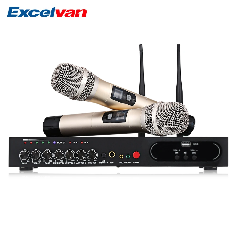 Excelvan MU 6S беспроводной ручной микрофон Двухканальный UHF Система с фиксированными