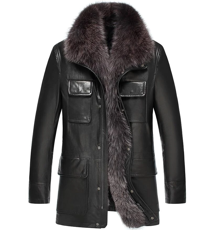 Лисица высокого качества воротники мужская зимняя куртка из натуральной кожи длинный мех мужское зимнее пальто из натуральной овчины