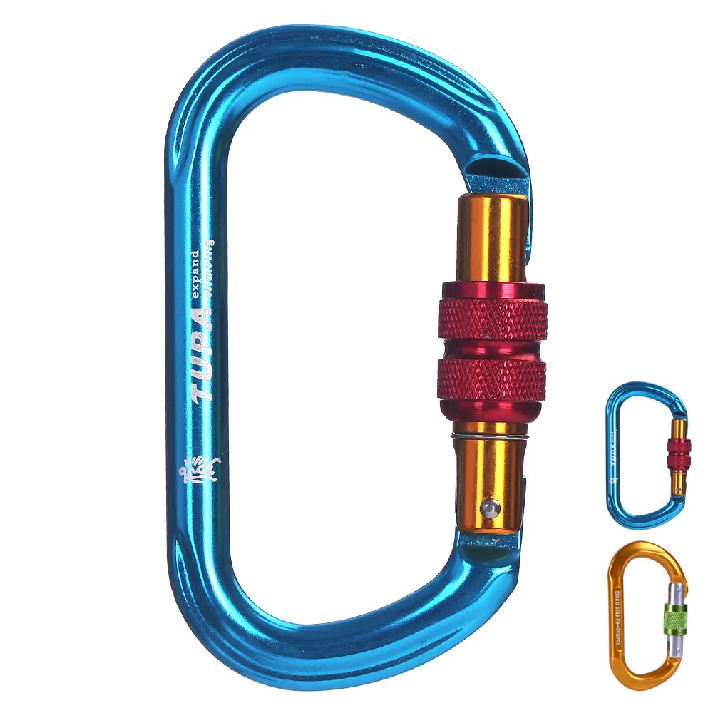 Outdoor 25KN O Shape Aluminum Screw Carabiners Rock Climbing Threaded