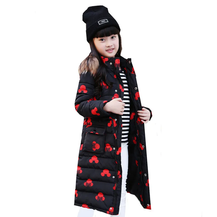 

6 years girls winter coat parka girl red black snow coat black hooded long jacket for girls children outerwear child overcoat