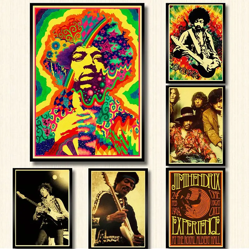 

Vintage poster jimi hendrix kraft paper print wall art painting home decor music poster retro style wall decoration