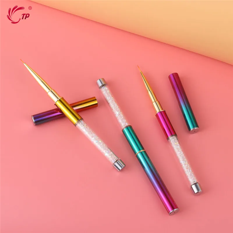 Lidar com Acrílico Unha Arte Forro Escova Gradiente Cor Strass uv Gel Polonês Francês Linha Imagem Pintura Desenhar Escovas tp 6 - 9 11mm 3 Beleza e saúde