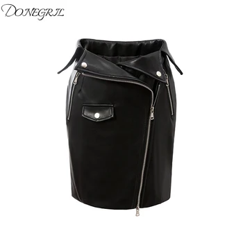 

2019 spring autumn new fashion black zipper slim women PU skirts high waist elegant Faux Leather female skirts