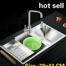 Квартира vogue кухня ручная раковина двойной паз прочный 304 Нержавеющая сталь стандарт Лидер продаж 78 х 43 см