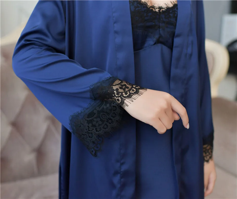 Халат 2018 Горячая зима сексуальные кружевные ночные рубашки Для женщин Ночной комплект ночные рубашки платье Блузка с длинными рукавами