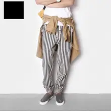 Новинка года мужская одежда Винтаж Штаны Черный и белый цвета вертикальная полоса джинсовой штаны-шаровары повседневные штаны Большие размеры певица костюмы