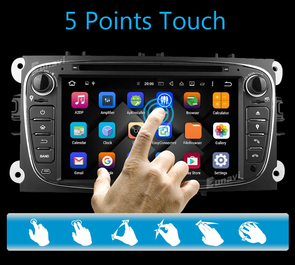 Excellent Eunavi Quad Core 2 Din Android 9.0 Car DVD Player Car Radio with GPS+WIFI+3G for Ford focus 2 dab Galaxy Transit Tourneo Mondeo 8