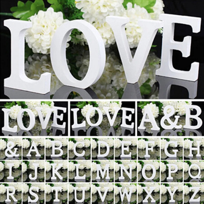 

1pc 8cm Modern White English 27 Letters Ornaments Wooden English Alphabet Wedding Accessories Decoration Shooting Props